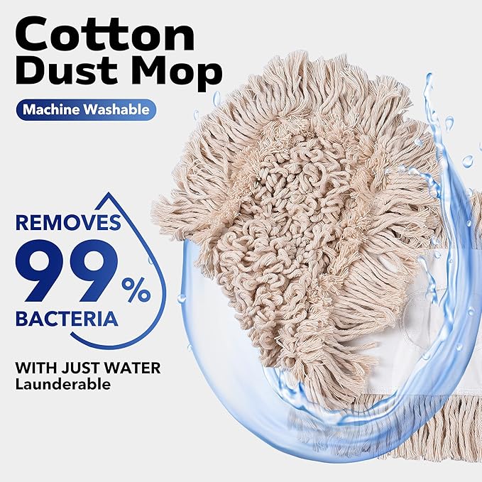 Matthew Cleaning 36'' Cotton Dust Mop Refill Washable Thick Tufted Replacement Heads for Residential & Commercial Use Fit All 36'' Dust Mop Frames, Hardwood, Laminate, Concrete Floors 3 Pack