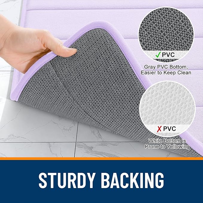 OLANLY Memory Foam Long Bathroom Rugs Runner 47x17, Super Soft Absorbent Bath Mat, Quick Dry, Machine Washable Shower Floor Rugs, Bathmat Carpet, Bathroom Home Decor Accessories, Lavender