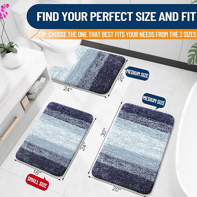 OLANLY Bathroom Rugs Mat 40x24, Extra Soft Absorbent Microfiber Bath Rugs, Rubber Backing, Quick Dry, Machine Washable Bath Mats for Bathroom Floor, Tub and Shower, Home Decor Accessories, Airy Blue