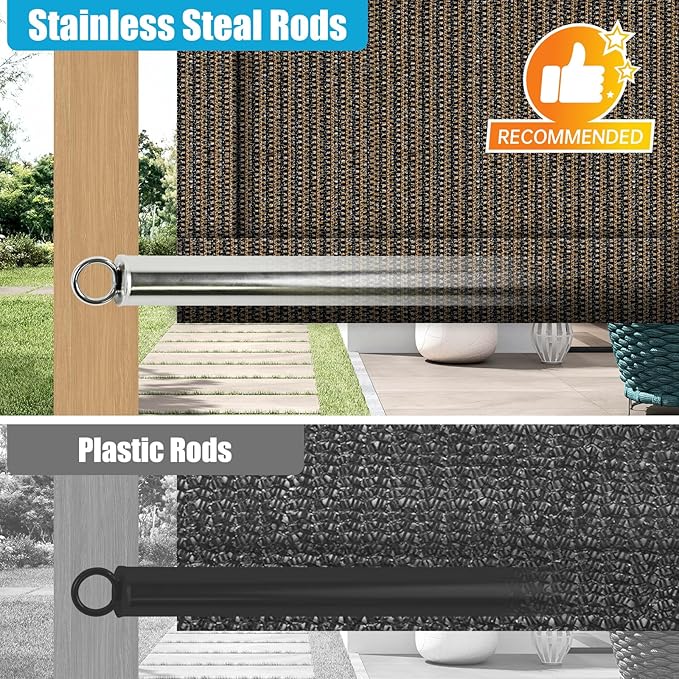 Shade&Beyond 10' W × 21' L Pergola Shade Cover Mocha Pergola Cover Canopy Replacement Shade Cloth for Garden, Patio, Deck, Porch with Grommets and Rods(Make Custom Size)