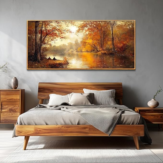 FUHAIHUA Canvas Wall Art For Living Room Large Wall Decor For Office Modern Bedroom Decorations Saffron Yellow Tree Landscape Pictures Forest Paintings Artwork Ready To Hang Home Decor 32"x72"