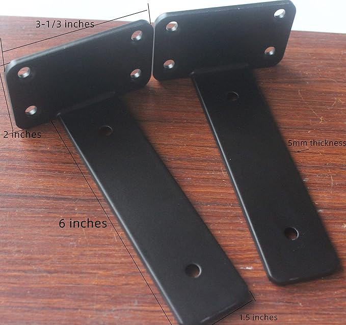 6 Pack - 6 inch Black Hidden L Shelf Bracket Iron Floating Shelf Brackets
