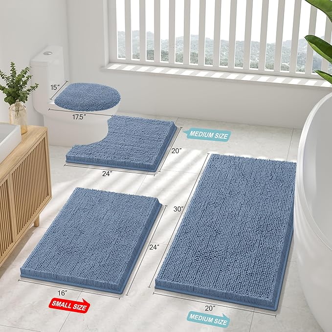 Smiry Luxury Chenille Toilet Rugs U-Shaped 20x20, Soft Absorbent Non-Slip Contour Bathroom Rugs for Toilet, Machine Washable Contoured Bath Mats, Grayish Blue
