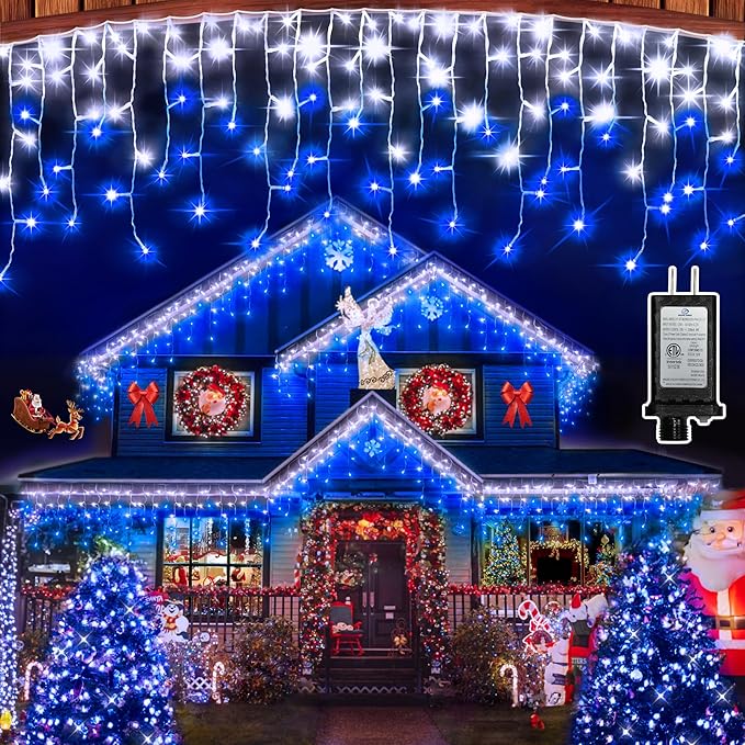 670 LED 66FT Christmas Lights with 148 Drops, 12 Modes Dimmable CoolWhite & Blue Outdoor Hanging Lights with Timer Memory, Waterproof Curtain Lights for Bedroom Yard Indoor Window Roof Fence Wedding