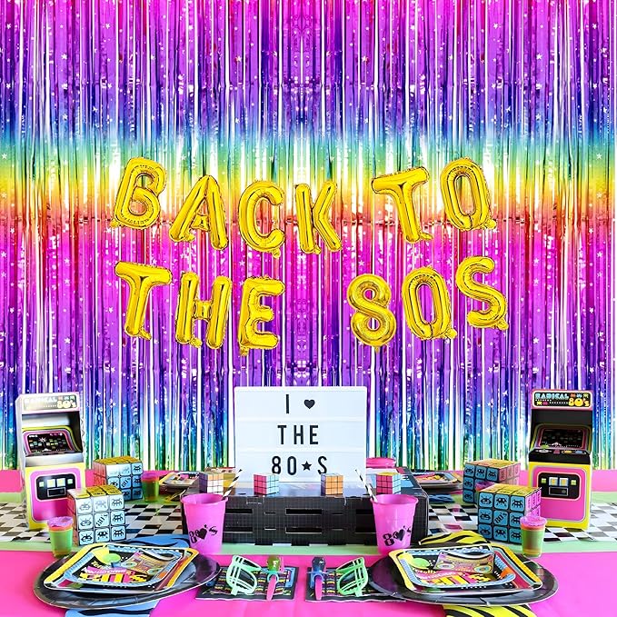 Thicken Rainbow Streamers 4 Pack 3.2 x 8.2 FT, Rainbow Birthday Decrorations Tinsel Backdrop Curtains, Foil Fringe Photo Backdrop for Birthday Decorations, 80s 90s Party Decorations