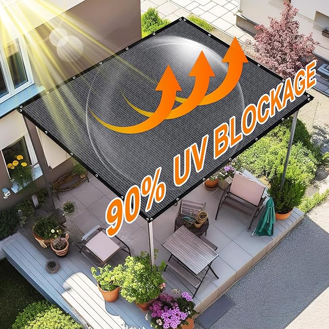 Artpuch 90% Sun Shade Cloth, 4 x 12 FT Pergola Shade Cover Canopy with Grommets, Sun Screen Fabric Tarp for Patio, Outdoor, Garden, Backyard, Dark Grey