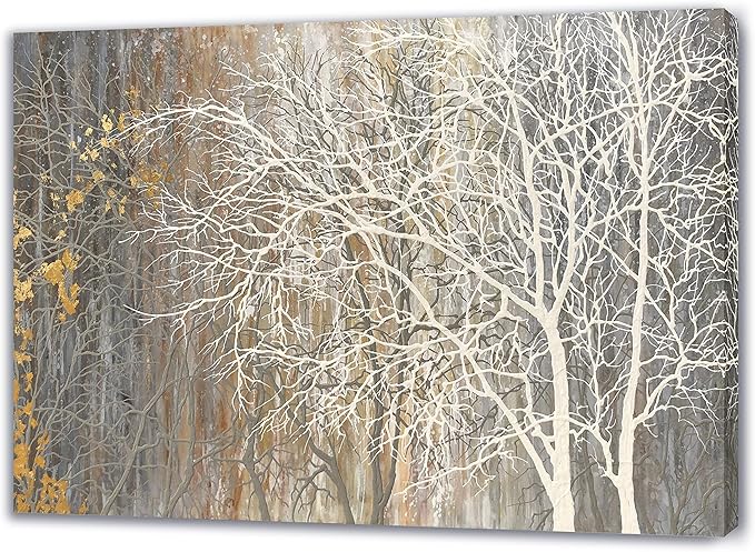 Yihui Arts White Birch Trees Painting 3D Canvas Art On Canvas Abstract Artwork