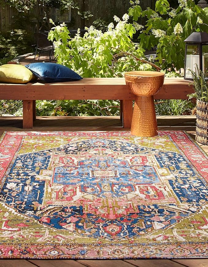 Unique Loom Outdoor Traditional Collection Area Rug - Limon (7' 1" x 10' Rectangle Multi/Red)