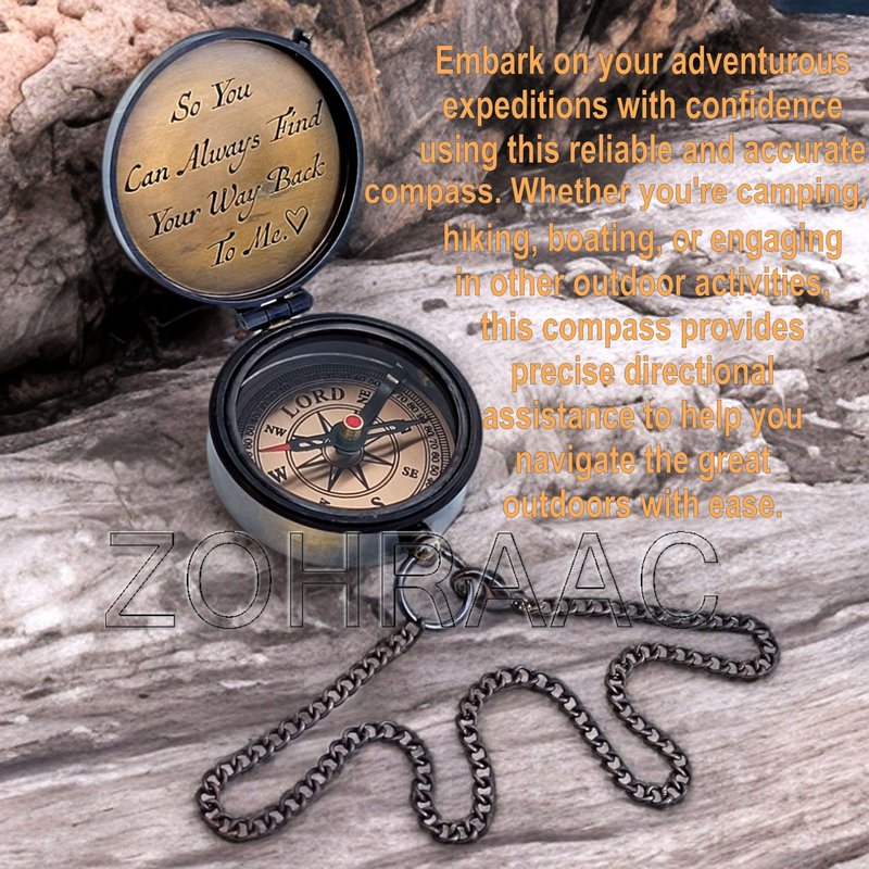 So You Can Always Find Your Way Back to Me Engraved Compass - Romantic Keepsake Gift for Him/Her - Husband Gifts from Wife
