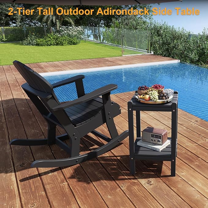 Outdoor Side Table, 26-Inch Tall Adirondack Patio Side Table, All-Weather HDPE Outdoor End Table for Porch Deck Balcony Pool, Easy Maintenance, Black