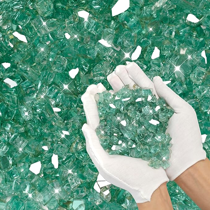 Skyflame 10-Pound Fire Glass for Fireplace Fire Pit and Landscaping, 1/2-Inch Light Green Reflective