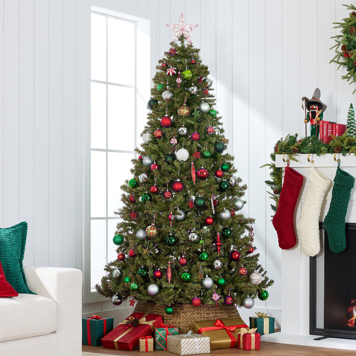 Best Choice Products Artificial Christmas Tree, 7.5ft Premium Pre-Lit Realistic Spruce Holiday Décor w/Dense Branches, Metal Base - Green Spruce