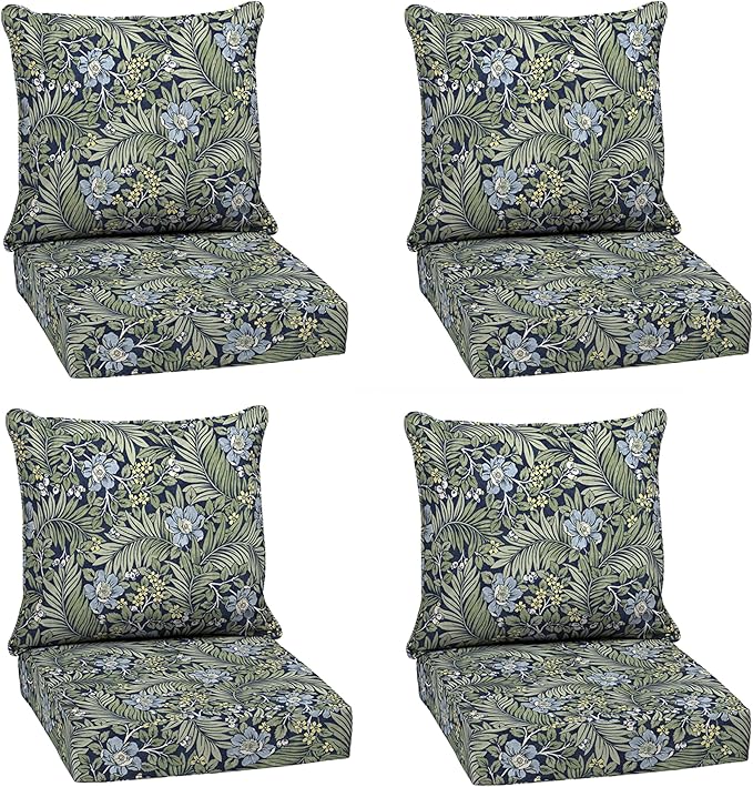 Arden Outdoor Deep Seat Cushion Set (4-Pack), 24 in x 24 in, Weather-Proof, Rain-Proof, Fade Resistant Patio Cushion for Chair, Sofa, and Couch Sapphire Morrison Floral