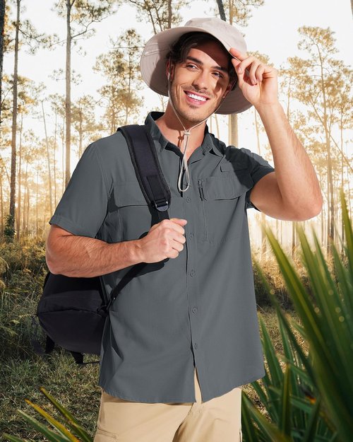 MAGCOMSEN Men's Fishing Shirt - UPF 50+ Sun Protection & Quick Dry | Short Sleeve Hiking Shirt