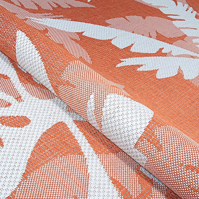 Couristan Monaco Indoor Outdoor Area Rug – Coastal Flora 2'3" x 11'9" Runner in Ivory Orange – Flatwoven, Hose Washable, Pet Friendly Rug for Patio, Porch and Home Decor