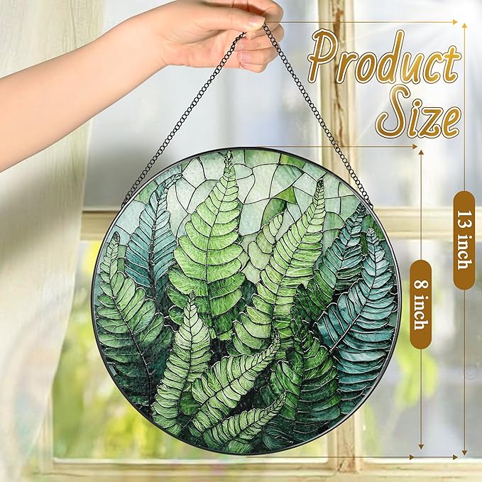 8'' Fern Plant Sun Catcher Ornament, Stained Glass Window Hanging, Sun Catchers for Windows Hanging Ornaments, Window Decor | Plant Lover Gifts, Housewarming Gifts