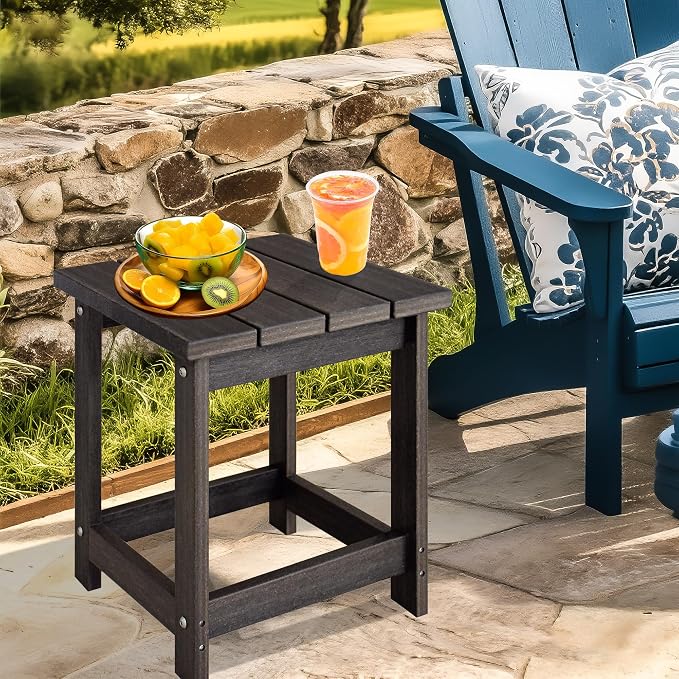 LZRS Square Patio Side Table, Heavy Duty HDPE Outdoor End Table with Wood Texture, Weatherproof Composite Table for Adirondack Chairs, Deck, Pool, Indoor/Outdoor, No Peeling or Cracking(Brown Mixture)