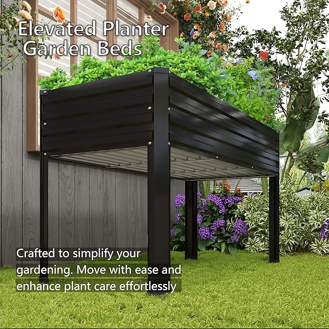 DIIYIV Galvanized Raised Garden Bed with Legs,48×24×30in Elevated Planter Box for Backyard,Garden, Patio, Balcony, 350lb Capacity,Planters for Outdoor Plants,Black