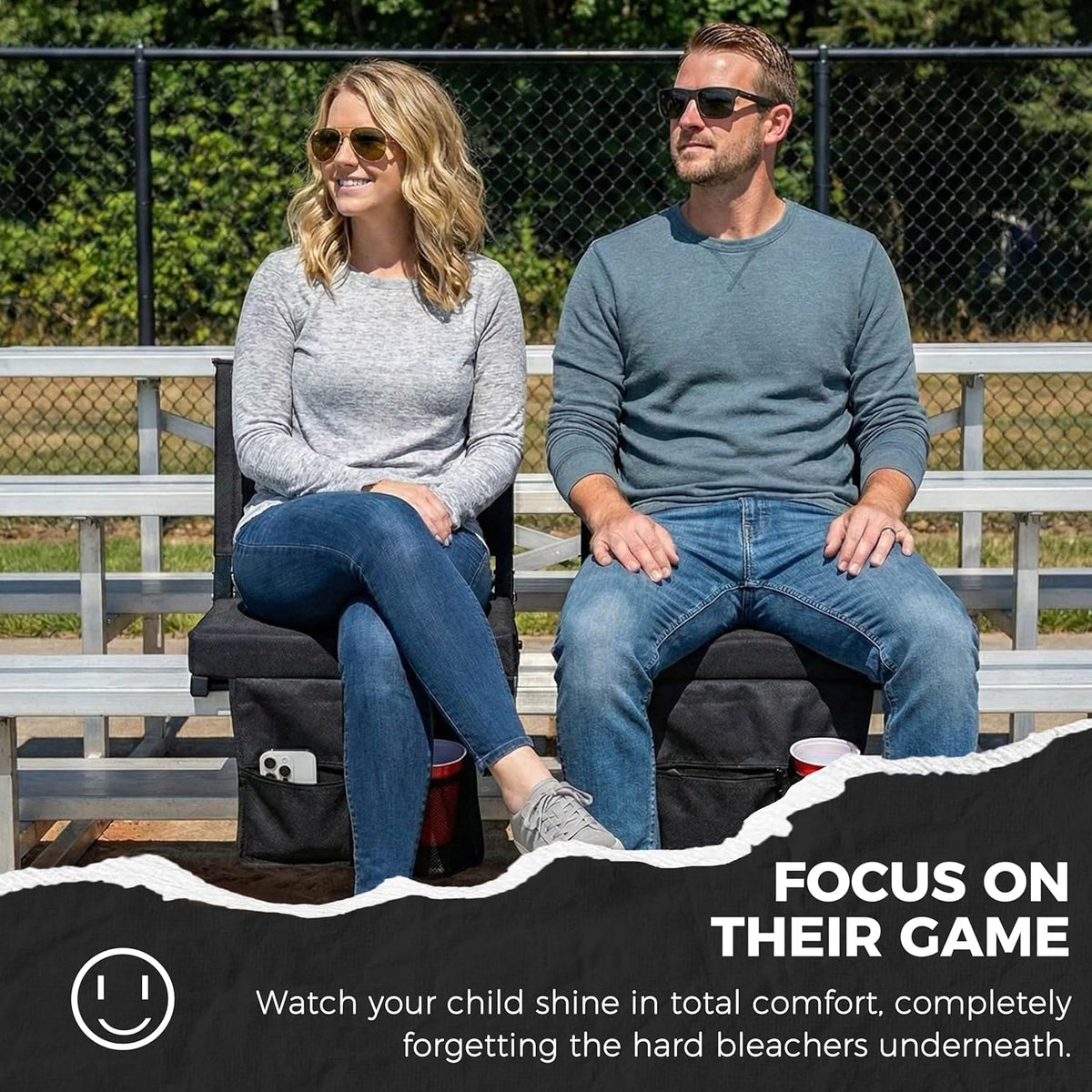 Sport Beats Stadium Seats - Comfortable Bleacher Chairs with Back Support & Cushion | 17" W x 12" D x 16.5" H