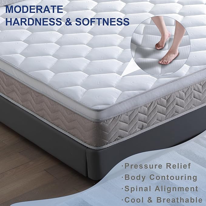 12 Inch Full Mattress Hybrid Innerspring and Plush Memory Mattress in a Box,Medium Soft Feel,Motion Isolation & Pressure Relief,Cooling Bed Mattress for Bed Frames,CertiPUR-US Certified (King)