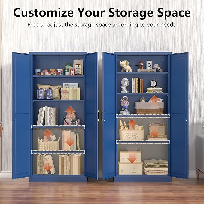 Kitchen Pantry Cabinet, 71 Inch Tall Metal Pantry Cabinet with Doors and Adjustable Shelves, Freestanding Food Cupboard, Storage Cabinets for Dining, Living Room, Navy Blue, Assemble Required