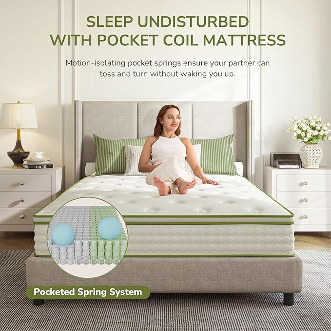 King Mattress, 12 Inch King Hybrid Mattress with Individually Pocket Innerspring for Cool Motion Isolation & Silent Sleep, Pressure Relief, Edge Support,Medium Firm