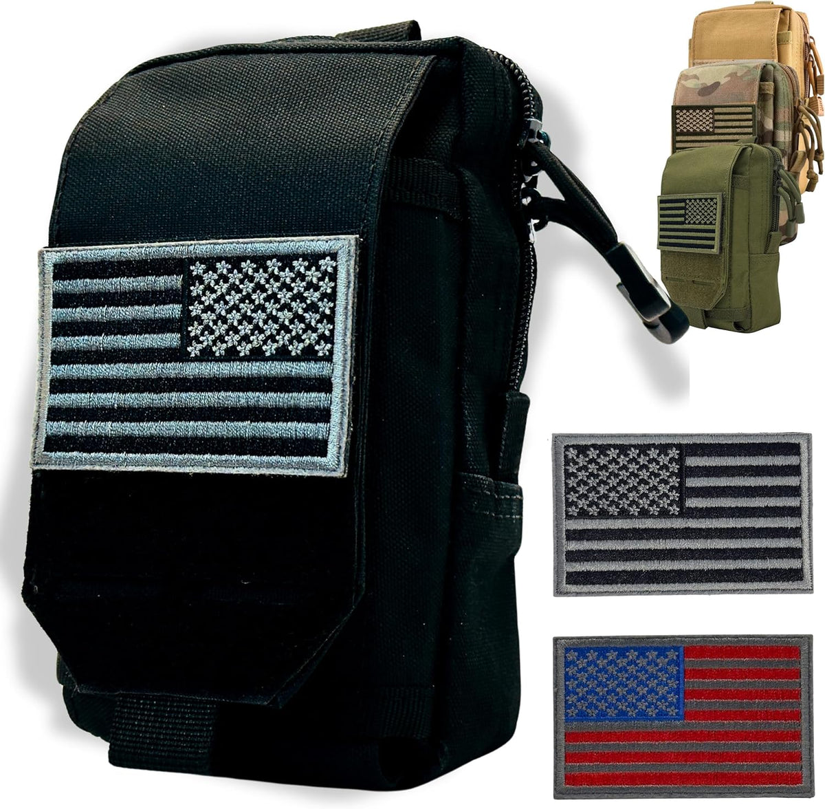 Skiennix Tactical Molle Pouch - Small EDC Utility Bag with US Flag Patch | Military Gadget Organizer