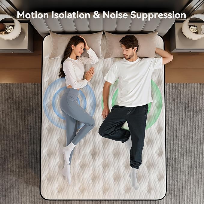 Queen Mattress 12 Inch, Queen Size Memory Foam Mattress in a Box, Hybrid mattresses with Independent Pocket Coils for Motion Isolation & Silent Sleep, Medium Firm,CertiPUR-US,100 Nights Trial