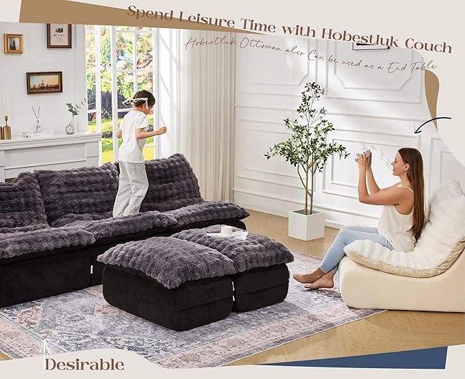 Hobestluk Sofa Couch Foam Sofa for Small Spaces Comfy Sofas with footrest Couch Recliner Small Sofas for Living Room, Bedroom, Apartment (Dark Grey)