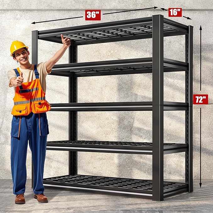 REIBII Garage Shelving 3000LBS, Heavy Duty Storage Shelves, Adjustable Industrial Metal Shelving Unit for Garage, Basement, Pantry, Warehouse,Commercial, 36" W x 16" D x 72" H, 3 Pack