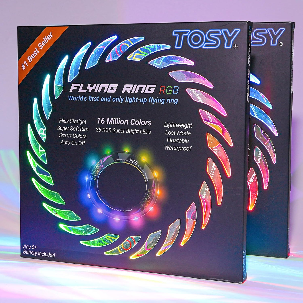 TOSY Flying Ring - 36 RGB Multicolor or 12 Monocolor LEDs, Super Bright, Lost Mode, Auto Light Up, Easter Basket Stuffers Gift for Kid/Teen/Boy/Girl, Safe, Waterproof, Pool/Beach/Camping Toy
