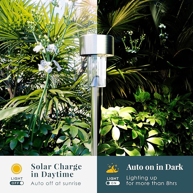 SOLPEX 12 Pack Solar Outdoor Lights Pathway, Stainless Steel Solar Lights Outdoor Waterproof,LED Landscape Lighting Solar Walkway Lights for Landscape/Patio/Lawn/Yard/Driveway-Cold White