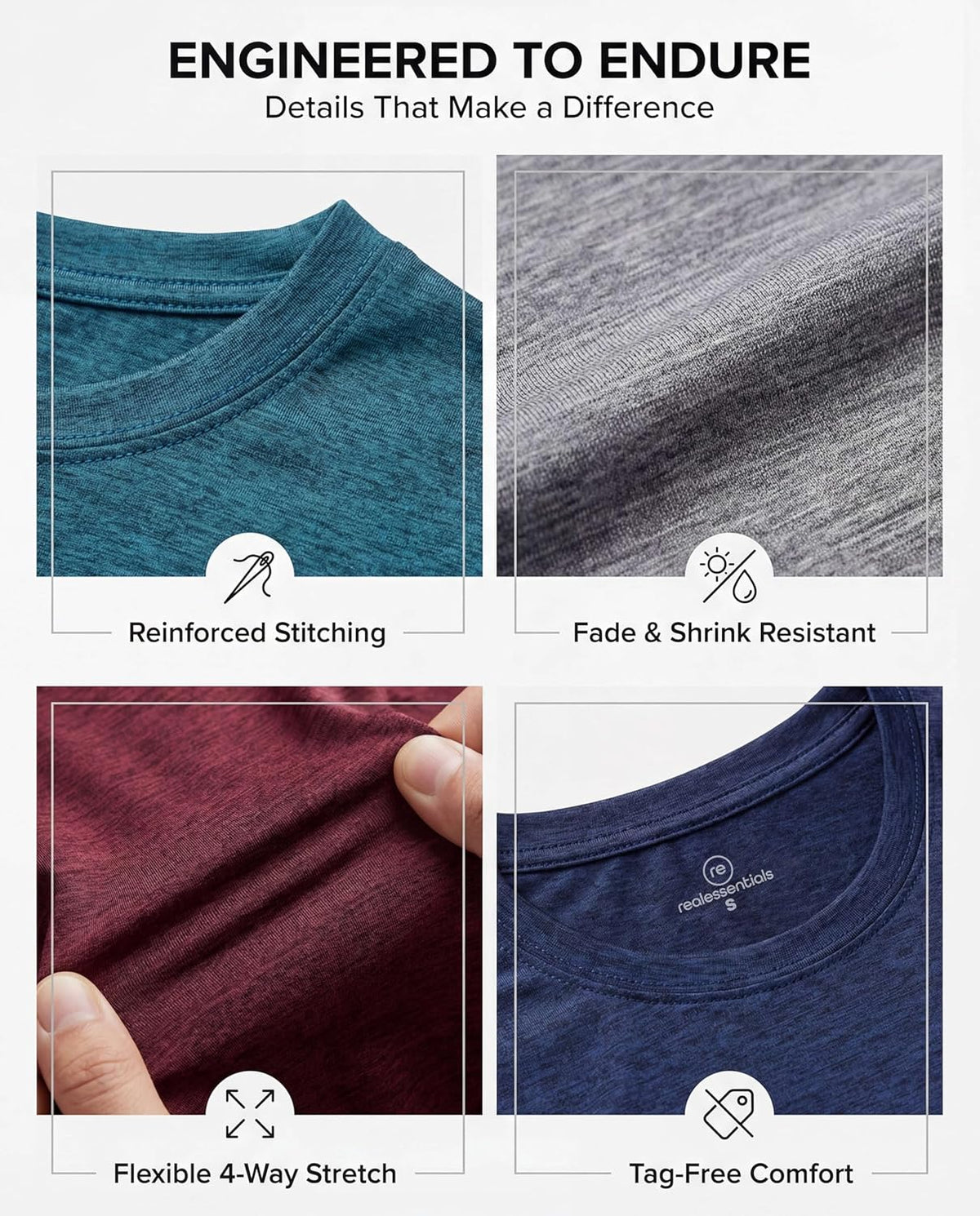 Real Essentials Men's Dry-Fit Short Sleeve Crew Neck T-Shirts - 5 Pack Athletic Workout Tees