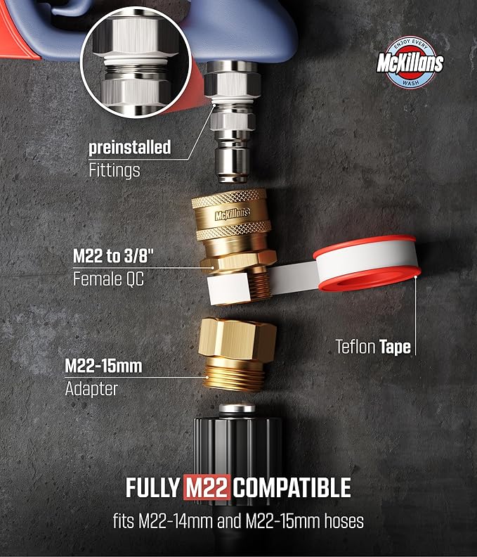 McKillans® Swivel Gun Pro - Swivel High Pressure Water Handle with 3/8" Male Plug and 1/4” Quick Connector Coupler - Power Washer Gun Compatible with Foam Cannon - Nozzle Tips Holder