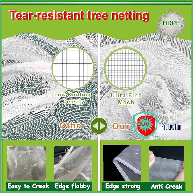 Fruit Tree Netting with Drawstring - 6 Pack 5x5.3 FT - Easy Install Plant Protection Cover, Reusable Garden Mesh Bag for Blueberry Bushes/Tomato - Block Birds/Insect/Squirrels