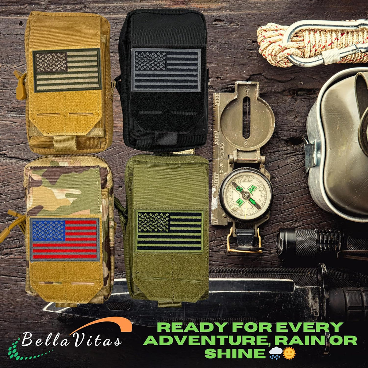 Skiennix Tactical Molle Pouch - Small EDC Utility Bag with US Flag Patch | Military Gadget Organizer