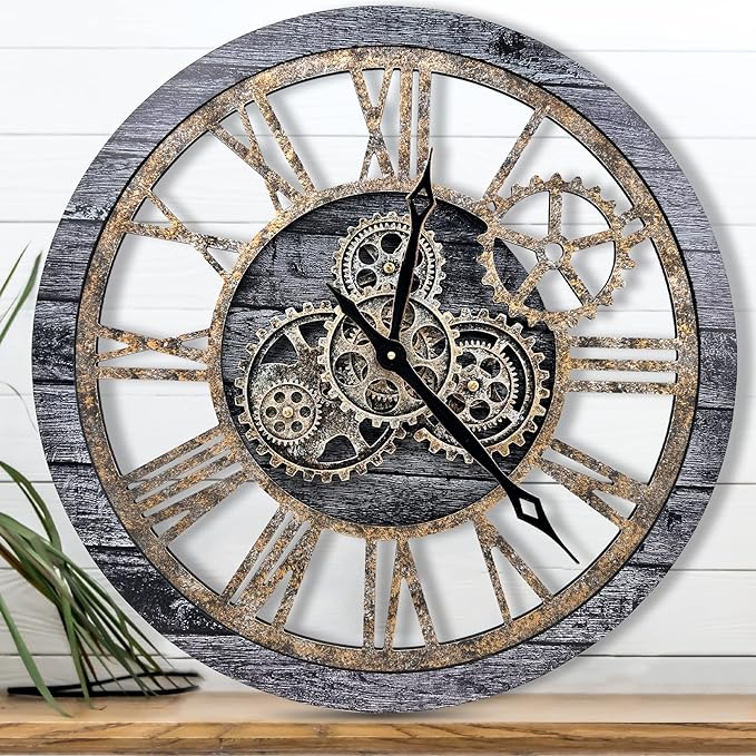 The B-Style Large Wall Clock 24 inch Moving Gear Wall Clock Oversized Vintage