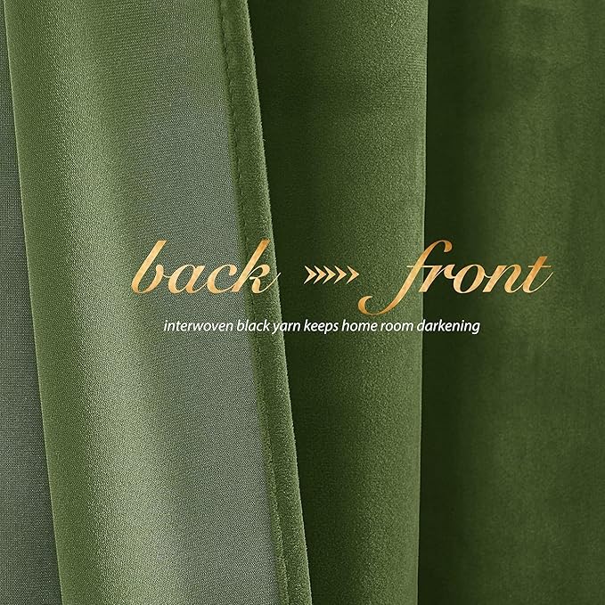NICETOWN Moss Green Velvet Curtains and Drapes, Thermal Insulated Soft Window