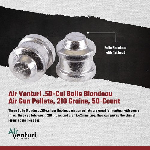 .50 Cal Air Venturi Balle Blondeau Pellets - 210 Grains, 50-Count for Precision Shooting