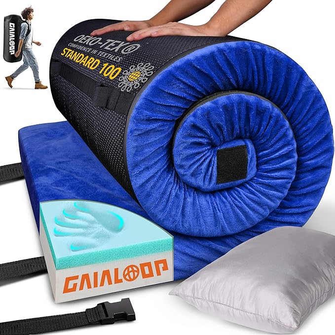 3 Inch GAIALOOP Thick Memory Foam Camping Mattress Sleeping Pad [Car/Tent/Cot] Glamping Portable Floor Mat Roll Up Futon Mattress for Guests Sleepover