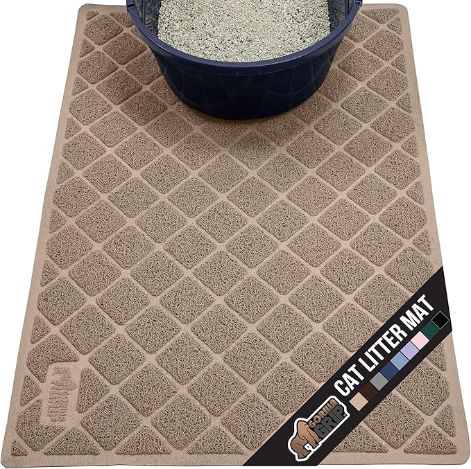 GORILLA GRIP Cat Litter Box Mat, 40x28, Water Resistant, US Designed Kitty Litter Trapping Mats, Easy to Clean, Scatter Control, Less Mess and Clean Floors, Kitten Supplies for Indoor Cats, Beige