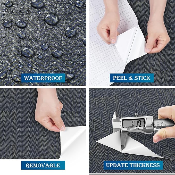 FunStick 24"x394" Removable Gold Dark Blue Textured Wallpaper Peel and Stick