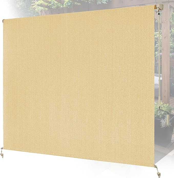 8'W x 6'H Sesame Patio Shades Roll up Outdoor Roller Shade Crank Wand Blind