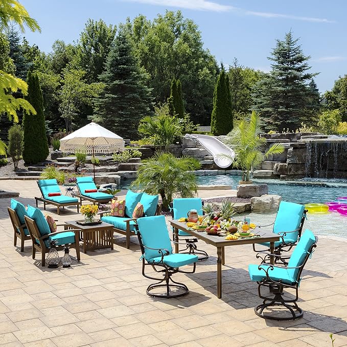 Arden 4-Pack Outdoor Patio Dining Chair Cushion, 20x44, Rain-Proof Seat Pad, Fade-Resistant Outdoor Cushion Pool Blue Leala