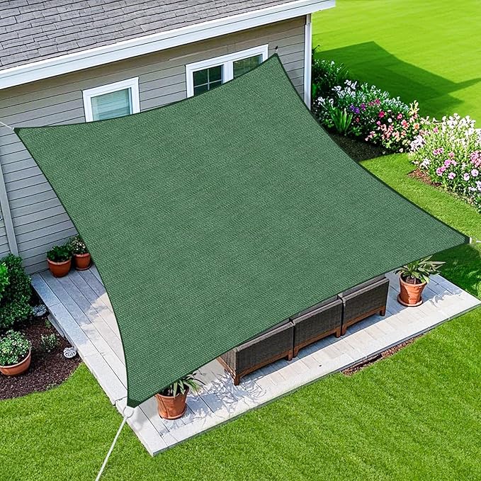 Amagenix Sun Shade Sail 16'X16' Curved Edge Outdoor Shade Canopy Dark Green Breathable 95% UV Block Shade Cloth for Patio Garden Backyard (We Make Custom Size)