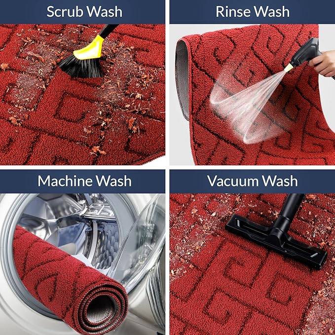 Walensee Indoor Doormat, Front Door Mat for Entrance (20"x32" Red) Machine Washable Entryway Rug, Non Slip Trapper Door Rugs Absorbent Dirt Low Profile Shoes Scraper Inside Floor Mats for Entry