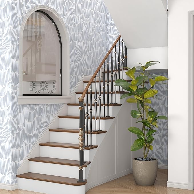 Theper Blue Wallpaper 17.3"×118" Modern Striped Peel and Stick Wallpaper Boho