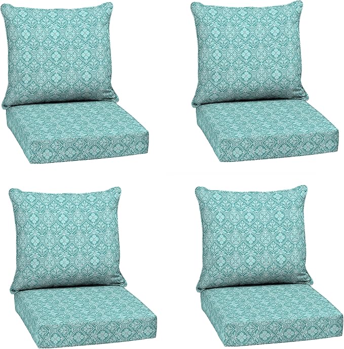 Arden Outdoor Deep Seat Cushion Set (4-Pack), 24 in x 24 in, Weather-Proof, Rain-Proof, Fade Resistant Patio Cushion for Chair, Sofa, and Couch Turquoise Daphne Medallion