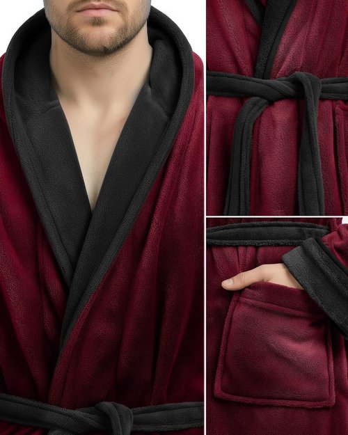 NY Threads Men's Hooded Bathrobe - Luxury Plush Fleece Spa Robe in Various Sizes and Colors