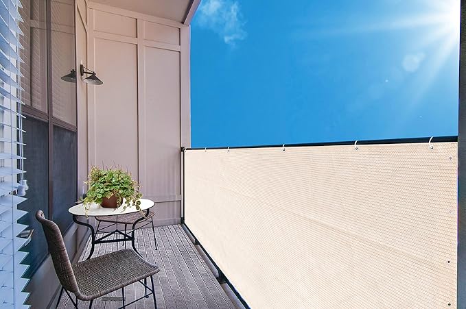 Alion Home© HDPE Privacy Screen Mesh for Pool, Patio, Deck, Balcony, Railing, Fence. No Black Trim. (5' x 16', Banha Beige)